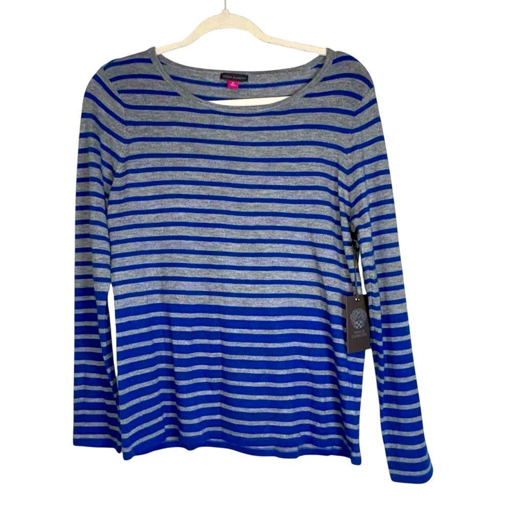 NWT Vince Camuto Striped Long Sleeve Sweater Blue Gray Size PL